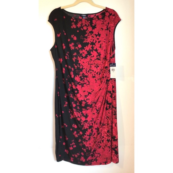 Chaps Dresses & Skirts - NWT CHAPS Black Maroon Red Floral Dress 16 16W